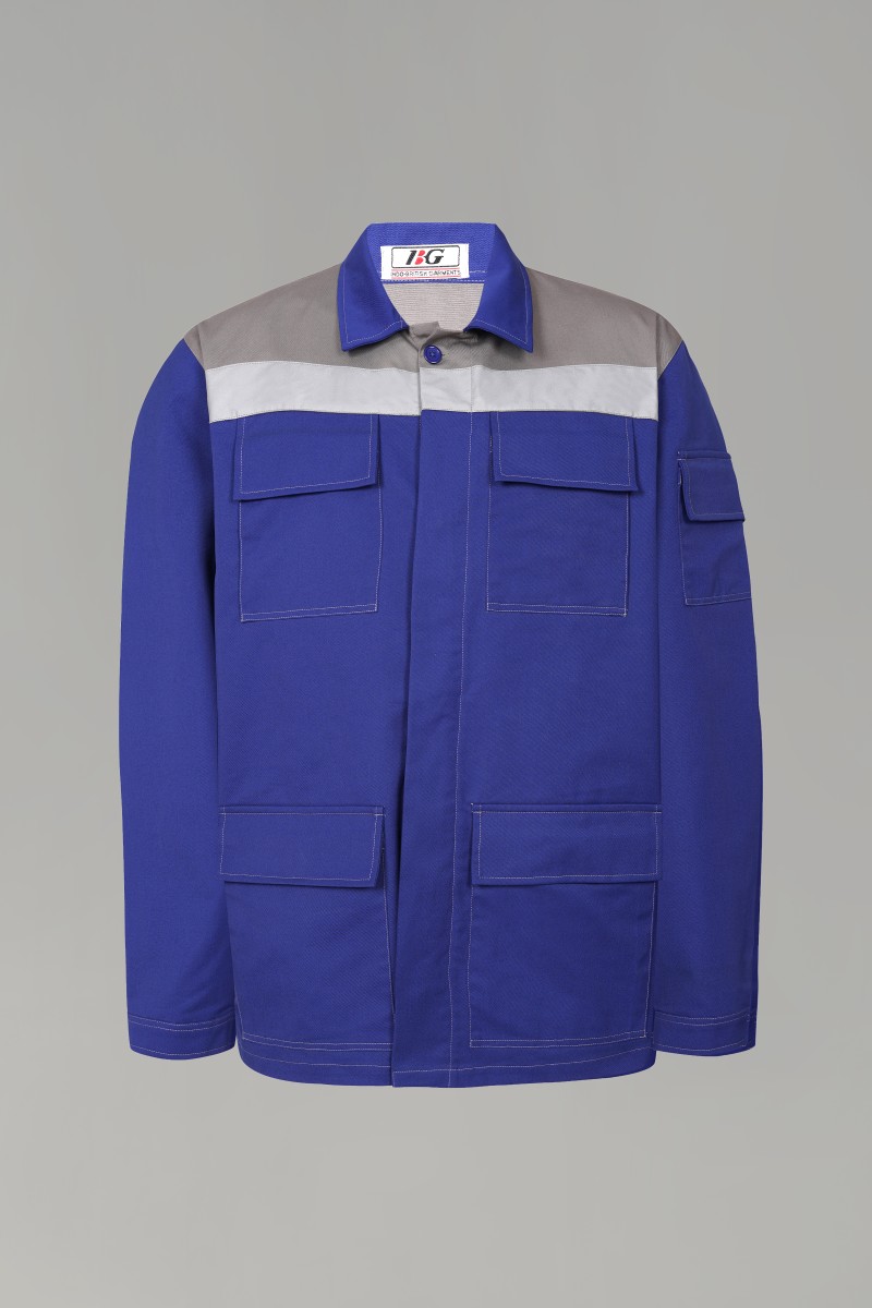 Men’s Blue Industrial Work Jacket with Reflective Chest Band