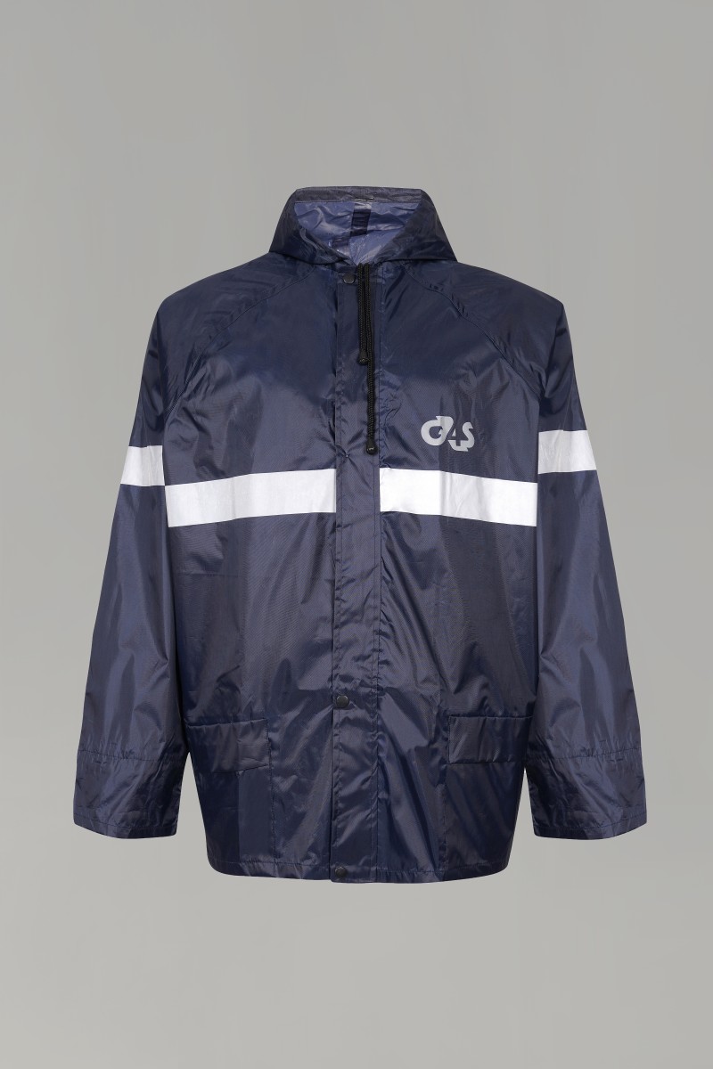 Men’s Navy Blue Waterproof Safety Rain Jacket with Reflective Bands