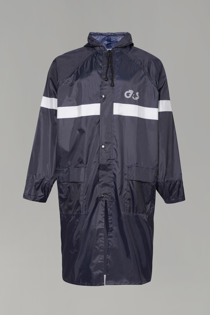 Unisex Navy Blue Reflective Rain Coat with Hood