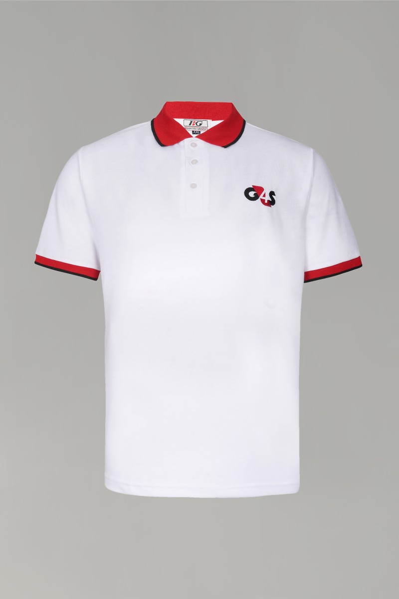 Men’s White Security Guard Polo T-Shirt with Red Collar